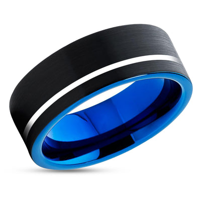 Blue Tungsten Wedding Band - Black Tungsten Ring - Blue Wedding Ring - Tungsten Band