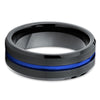 Blue Tungsten Wedding Band - Black Ring - Tungsten Wedding Ring Brush - Clean Casting Jewelry