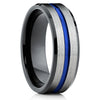 Blue Tungsten Ring - Tungsten Wedding Band - Black Tungsten Ring - Brush - Clean Casting Jewelry