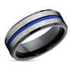 Blue Wedding Band - Black Wedding Ring - Silver Tungsten Ring - Wedding Band