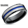 Blue Wedding Band - Black Wedding Ring - Silver Tungsten Ring - Wedding Band