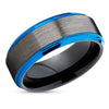 Gunmetal Wedding Band - Blue Wedding Ring - Black Tungsten Ring - Blue Band