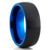 Blue Tungsten Wedding Band - Black Ring - Blue Tungsten Ring - Dome Ring - Clean Casting Jewelry