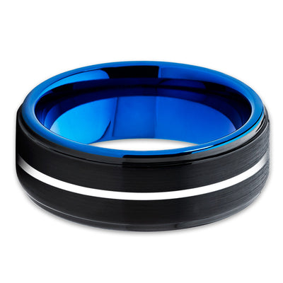 8mm Blue Tungsten Wedding Band - Black Tungsten - Tungsten Wedding Ring - Clean Casting Jewelry
