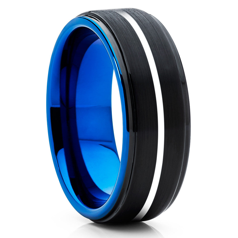 8mm Blue Tungsten Wedding Band - Black Tungsten - Tungsten Wedding Ring - Clean Casting Jewelry