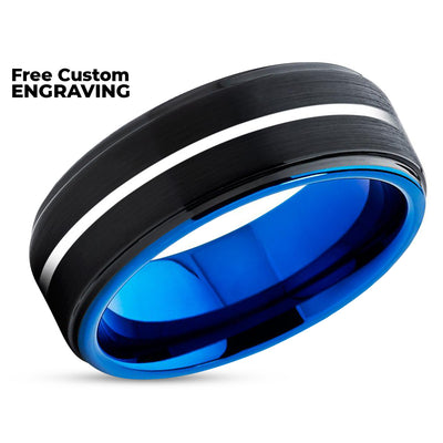 Black Wedding Ring - Blue Tungsten Wedding Ring - Blue Wedding Band - Blue Ring