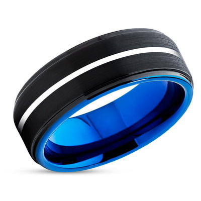 Black Wedding Ring - Blue Tungsten Wedding Ring - Blue Wedding Band - Blue Ring