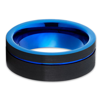 Blue Tungsten Ring - Black Tungsten - Tungsten Wedding Band - Black Ring - Clean Casting Jewelry