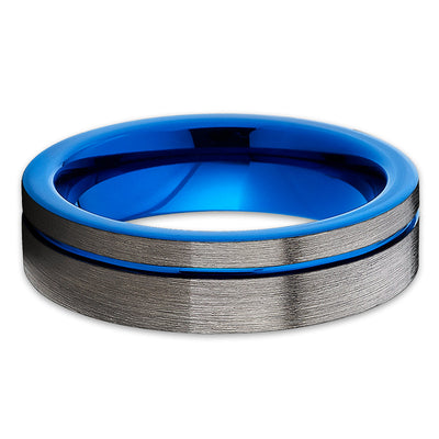 Blue Tungsten Wedding Band - Gunmetal Gray - Blue Tungsten Ring - Clean Casting Jewelry