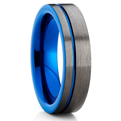 Blue Tungsten Wedding Band - Gunmetal Gray - Blue Tungsten Ring - Clean Casting Jewelry