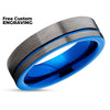 Blue Wedding Ring - Gunmetal Wedding Ring - Blue Tungsten Ring - Men & Women