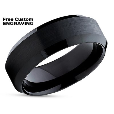 Black Tungsten Wedding Band - Beveled Edges - Men's Tungsten Ring Unique - Black Band