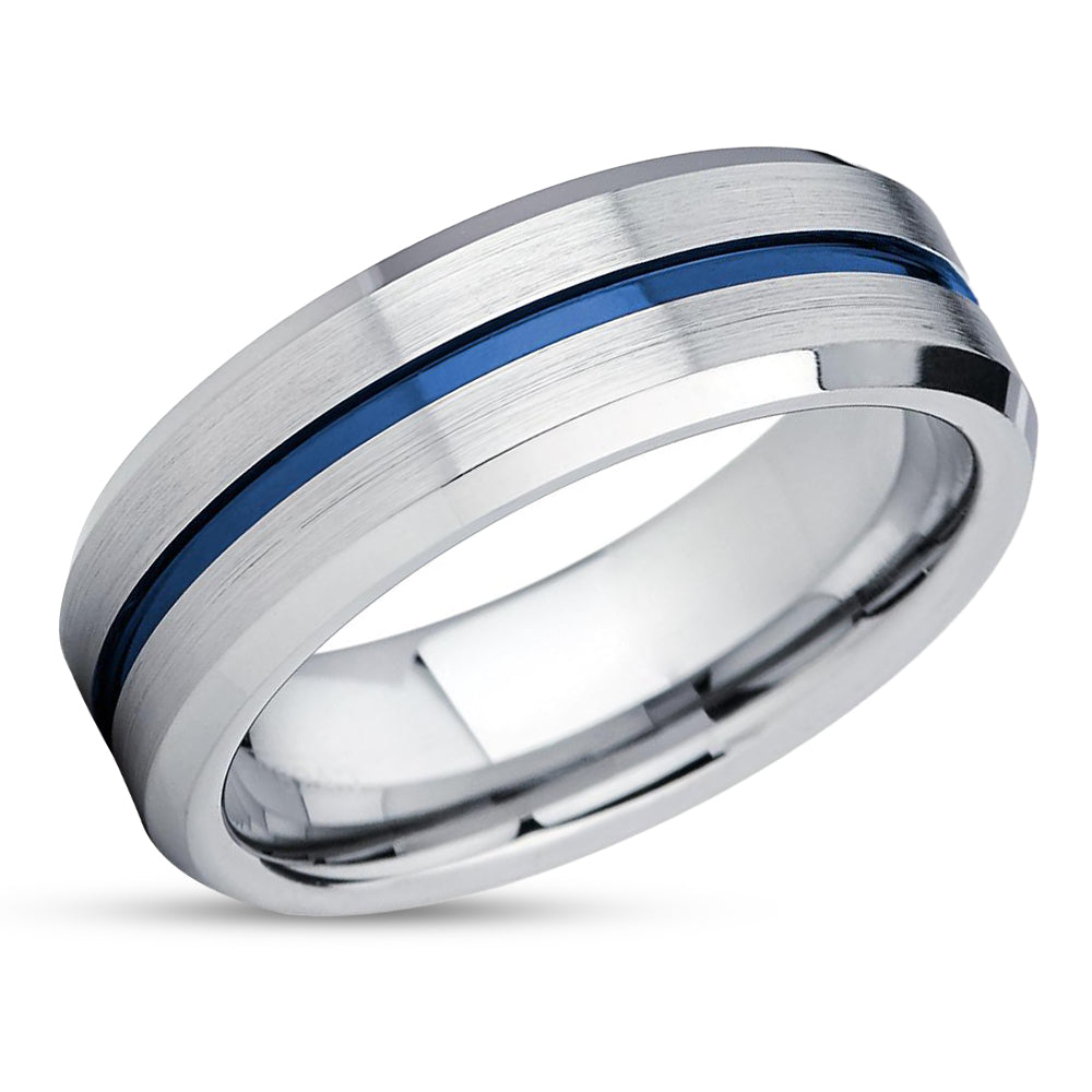 Tungsten blue line wedding bands sale
