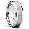 Tungsten Wedding Band - Silver Tungsten Ring - Brush Tungsten Ring - 8mm - Clean Casting Jewelry