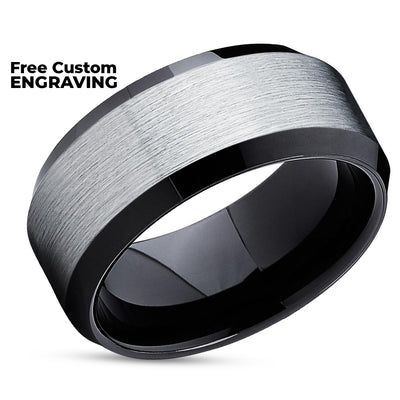 Black Tungsten Ring - Black Wedding Ring - Silver Wedding Ring - Black Tungsten Ring