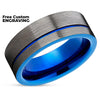 Gunmetal Wedding Band - Blue Tungsten Ring - Tungsten Wedding Ring - Blue Band