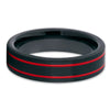 6mm - Red Tungsten Wedding Ring - Black Tungsten Ring - Brush Band - Clean Casting Jewelry