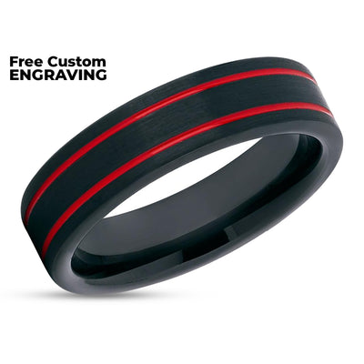 Black Tungsten Ring - Red Wedding Ring - Tungsten Carbide Ring - Red Tungsten Ring