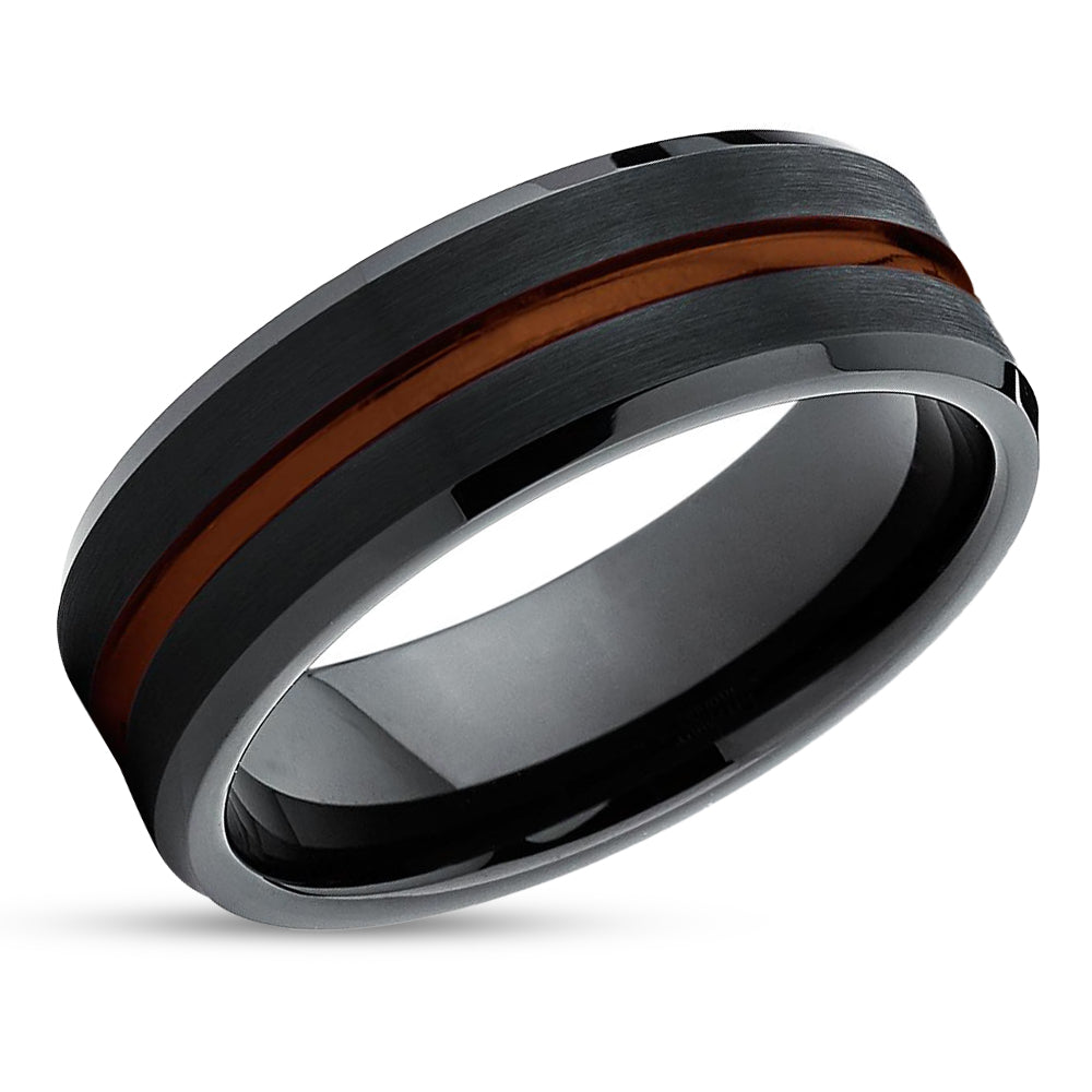 Black Tungsten Wedding Band - Maroon Ring - Black Wedding Ring - Maroon Ring