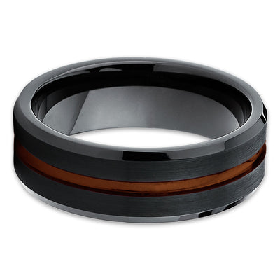 Black Tungsten Wedding Band - Maroon Ring - Tungsten Wedding Ring Grooved - Clean Casting Jewelry