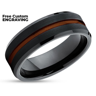 Black Tungsten Wedding Band - Maroon Ring - Black Wedding Ring - Maroon Ring