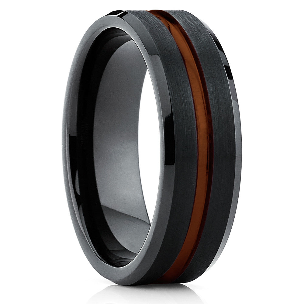 Black Tungsten Wedding Band - Maroon Ring - Tungsten Wedding Ring Grooved - Clean Casting Jewelry