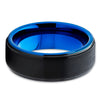 Blue Tungsten Wedding Band - Black Tungsten Ring - Blue Tungsten - Brush - Clean Casting Jewelry