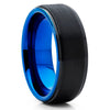 Blue Tungsten Wedding Band - Black Tungsten Ring - Blue Tungsten - Brush - Clean Casting Jewelry