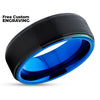 Black Tungsten Wedding Band - Blue Wedding Ring - Black Tungsten Ring - Brush Ring