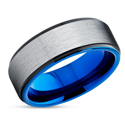 Blue Tungsten Ring - Blue Wedding Ring - Silver Tungsten Ring - Tungsten Wedding Ring