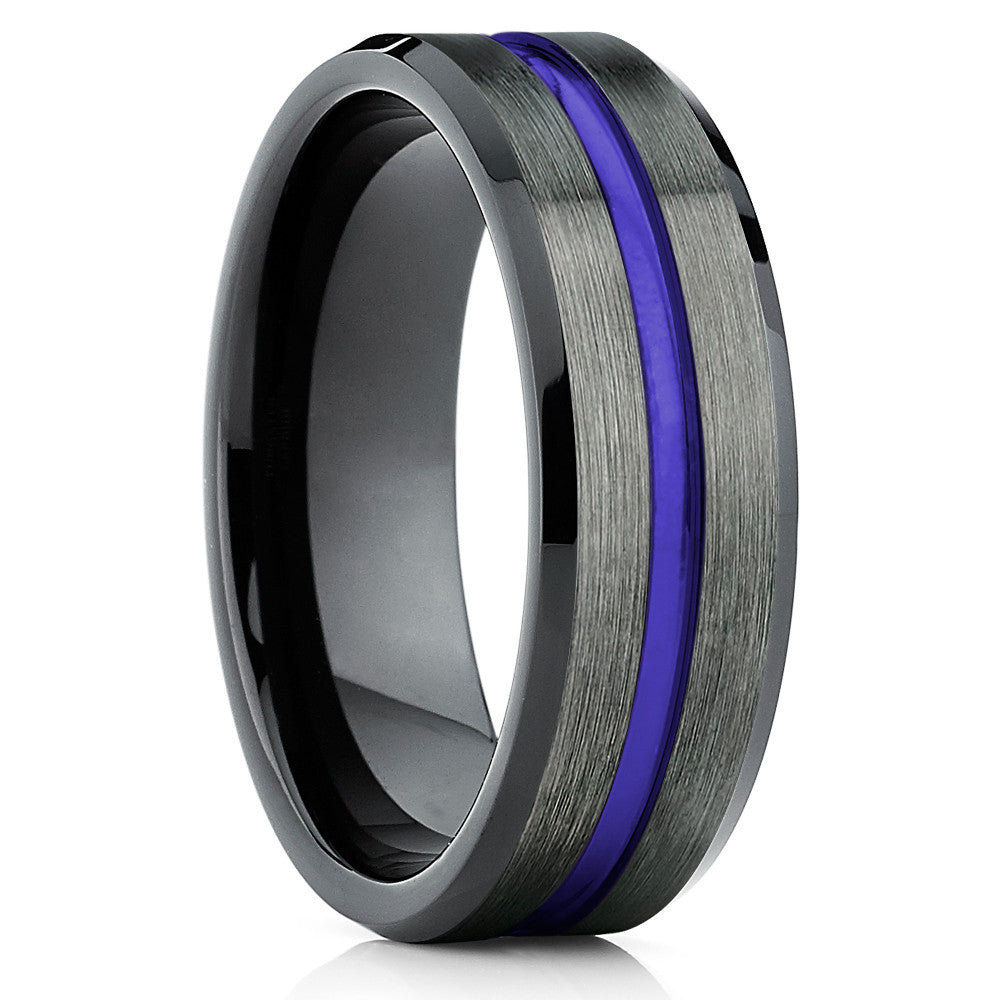 Purple Tungsten Wedding Band - Purple Ring - Gunmetal Tungsten Ring - Clean Casting Jewelry