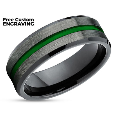 Green Tungsten Wedding Band - Gunmetal - Tungsten Wedding Band - Men's - Green Ring