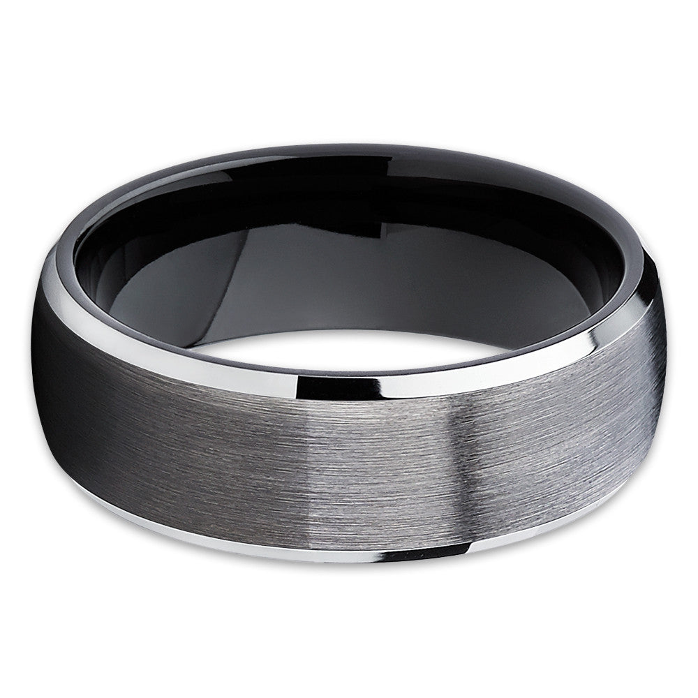 Gunmetal Tungsten Wedding Band - Dome Ring - Gunmetal Tungsten Ring Brushed - Clean Casting Jewelry