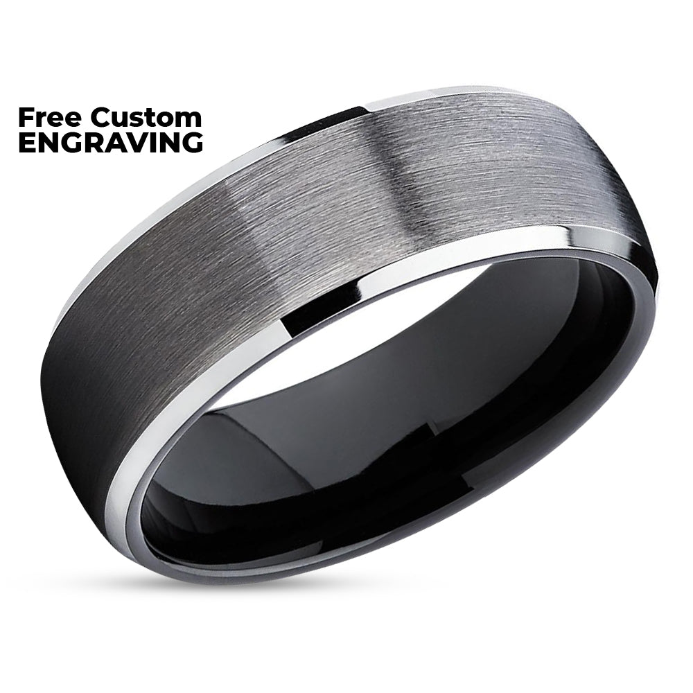 Gunmetal Tungsten Wedding Band - Dome Ring - Gunmetal Tungsten Ring Brushed