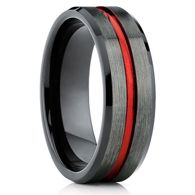Red Tungsten Wedding Band - Gunmetal Ring - Tungsten Wedding Ring - Clean Casting Jewelry