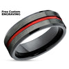 Red Tungsten Wedding Ring - Gunmetal Wedding Ring - Black Tungsten Ring - Red Ring