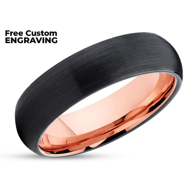 Rose Gold Tungsten Ring - Dome Tungsten Ring - Black Tungsten Ring - Black Ring