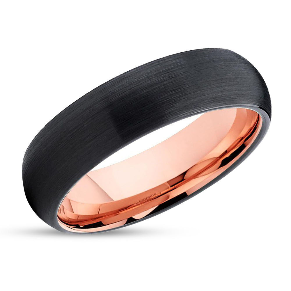 Rose Gold Tungsten Ring - Dome Tungsten Ring - Black Tungsten Ring - Black Ring