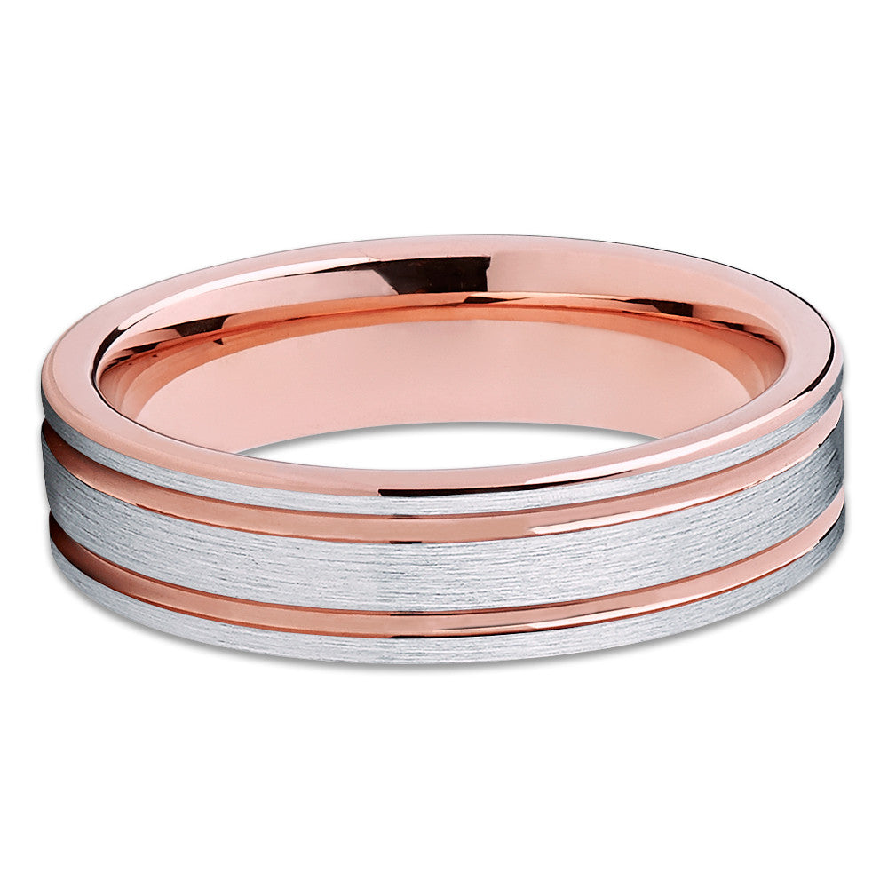 6mm - Rose Gold Tungsten Ring - Double Groove - Silver Tungsten Ring - Clean Casting Jewelry