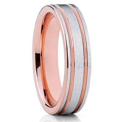 6mm - Rose Gold Tungsten Ring - Double Groove - Silver Tungsten Ring - Clean Casting Jewelry
