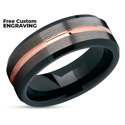 Gunmetal Wedding Ring - Rose Gold Ring - 18k Rose Gold - Black Wedding Ring - Tungsten