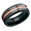 Gunmetal Wedding Ring - Rose Gold Ring - 18k Rose Gold - Black Wedding Ring - Tungsten