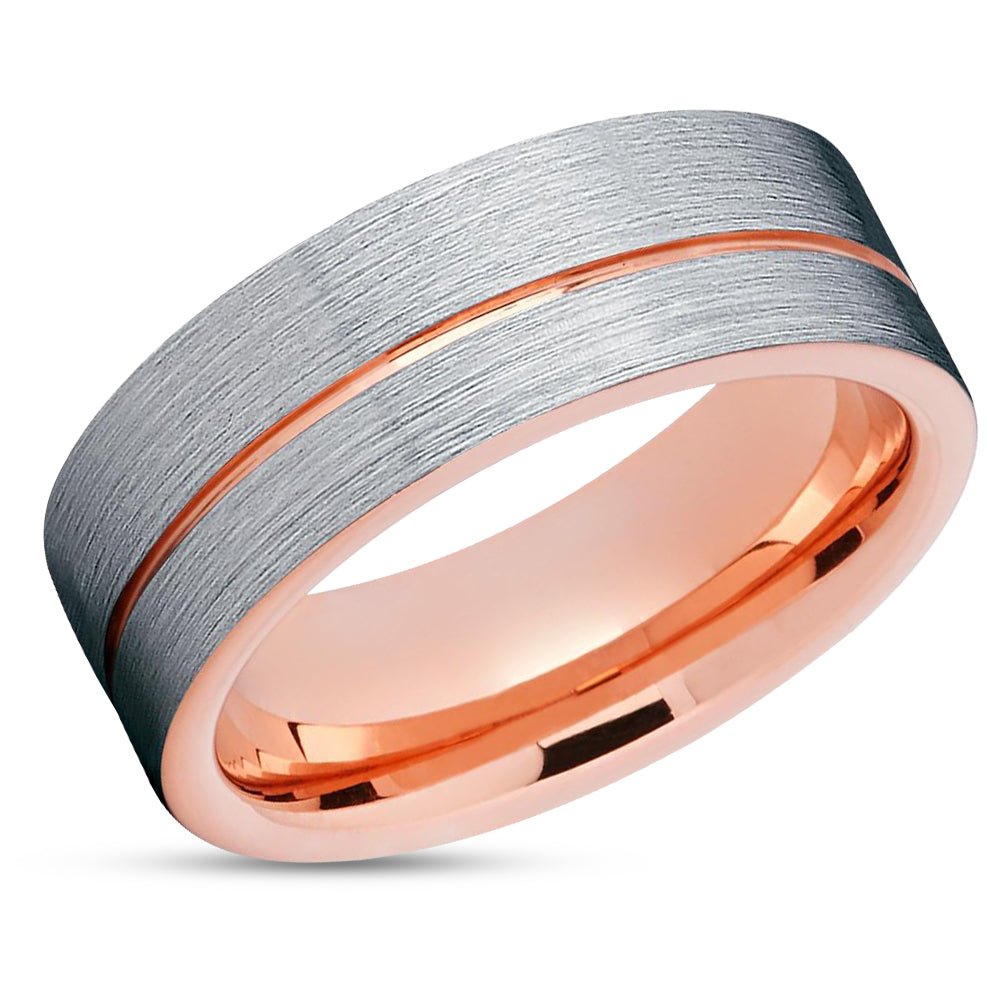Rose Gold Wedding Ring - Tungsten Wedding Band - Silver Wedding Ring - Rose Gold