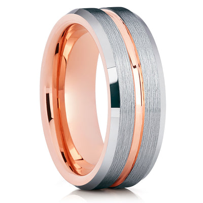 Rose Gold Tungsten Ring - Silver Brush Ring - Rose Gold Tungsten Band - Clean Casting Jewelry