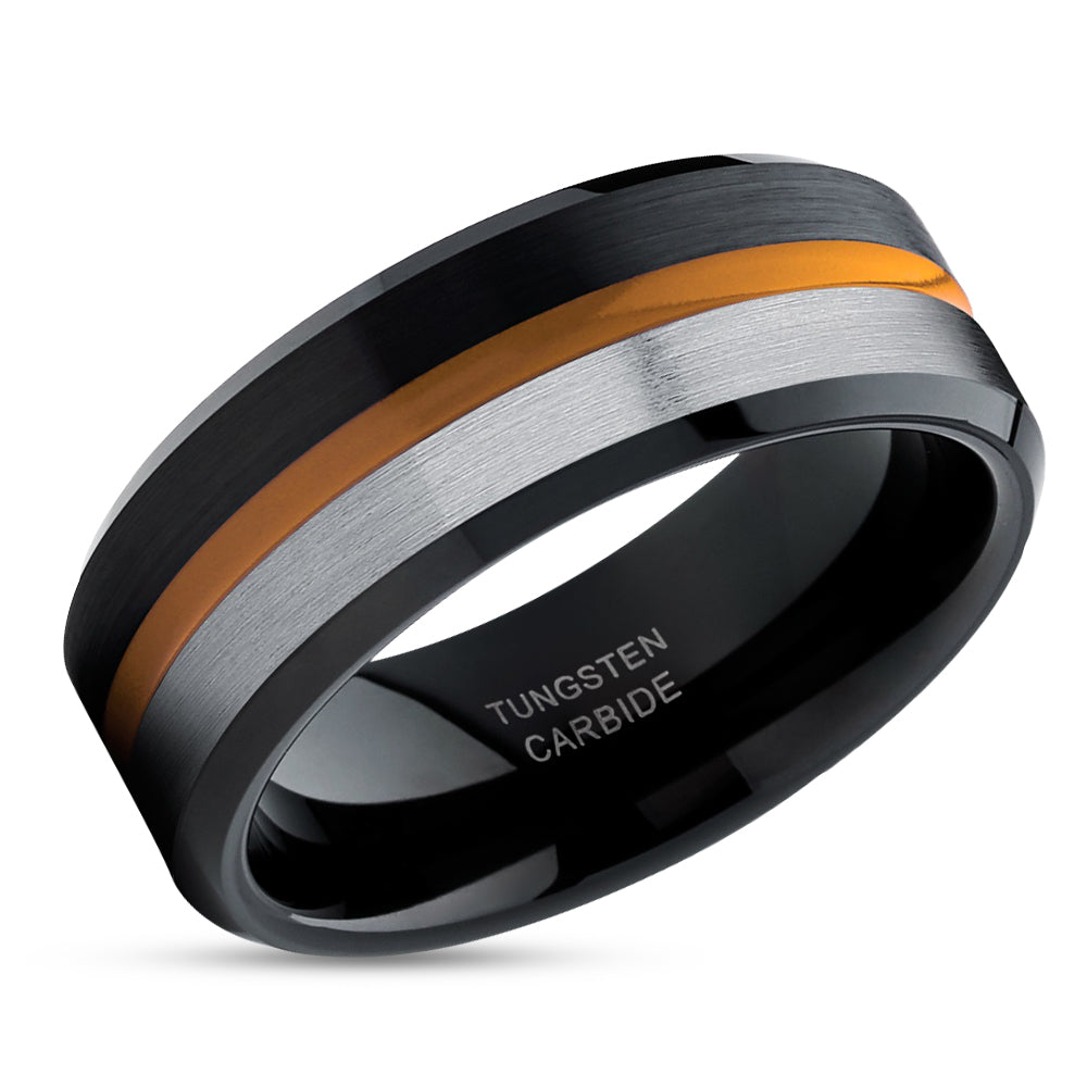 Black Wedding Ring - Orange Tungsten Wedding Ring - Orange Wedding Band - Tungsten Wedding Ring