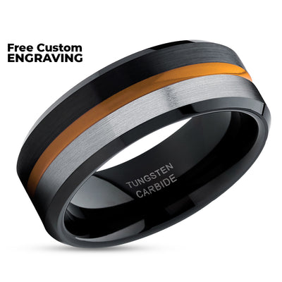 Black Wedding Ring - Orange Tungsten Wedding Ring - Orange Wedding Band - Tungsten Wedding Ring