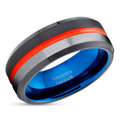 Black Tungsten Ring - Orange Wedding Ring - Tungsten Wedding Band - Orange Ring - Blue Ring