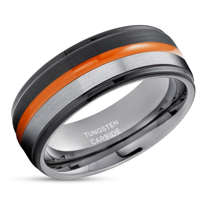 Orange Wedding Ring - Gunmetal Wedding Band - Black Tungsten Ring - Tungsten Wedding Ring - Orange