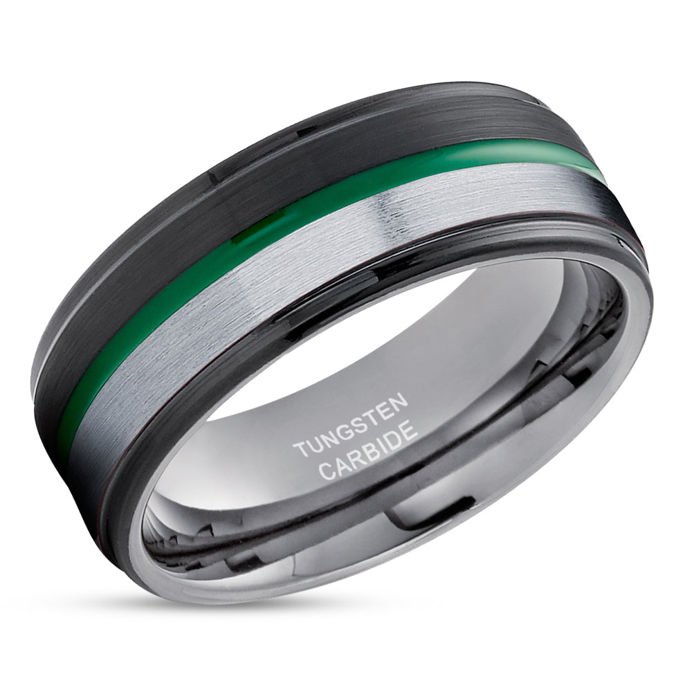 Green Wedding Ring - Green Tungsten Ring - Black Wedding Ring - Tungsten Wedding Ring - Gunmetal