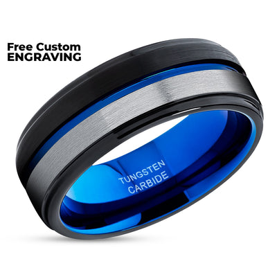 Blue Tungsten Wedding Ring - Black Wedding Ring - Black Wedding Ring - Tungsten Carbide
